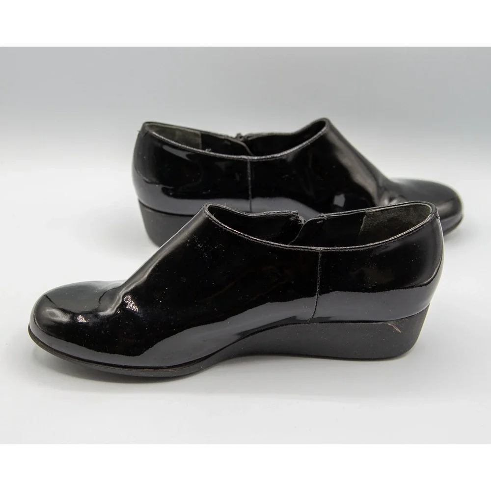 Cole Haan Grand.OS Black Patent Leather Waterproof Wedge Ankle Boots 6.5B